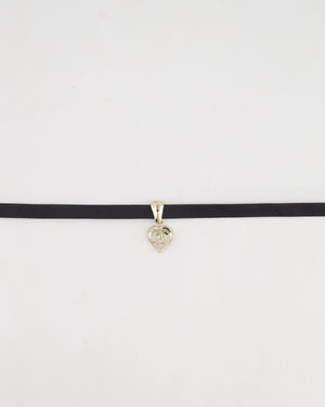 Chanel Black Leather Necklace with Champagne Gold CC Heart Pendant