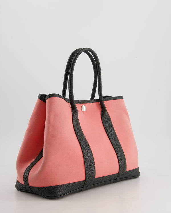 Hermès Garden Party 30cm Bag in Canvas Rose Azalee and Vert Negonda Calfskin Leather with Palladium Hardware