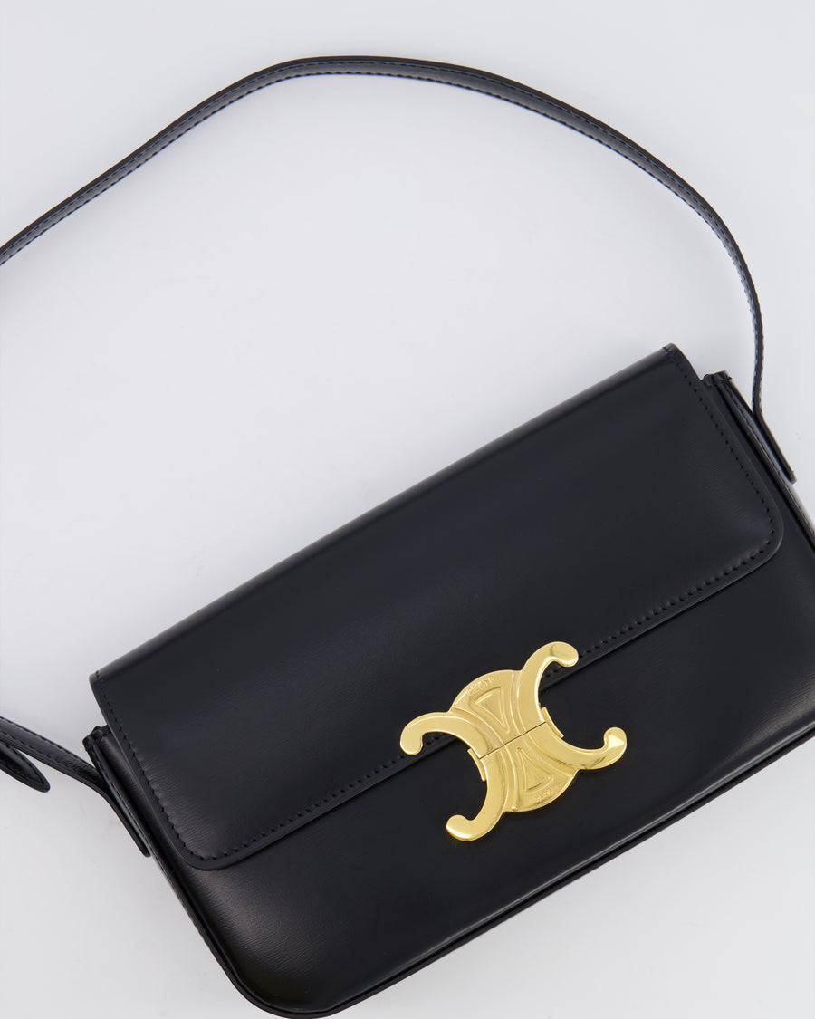 Celine Black Claude Shoulder Bag in Shiny Calfskin with Gold Hardware RRP £2150