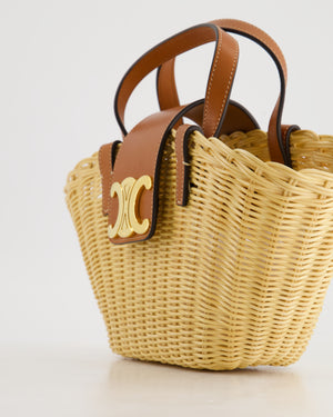 Celine Teen Couffin Basket Bag in Whicker and Neutral Calfskin Leather with Gold Logo