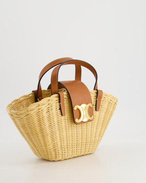 Celine Teen Couffin Basket Bag in Whicker and Neutral Calfskin Leather with Gold Logo