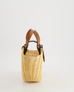 Celine Teen Couffin Basket Bag in Whicker and Neutral Calfskin Leather with Gold Logo