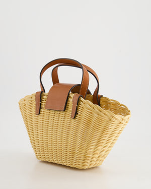 Celine Teen Couffin Basket Bag in Whicker and Neutral Calfskin Leather with Gold Logo