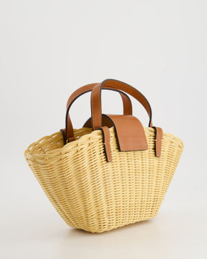 Celine Teen Couffin Basket Bag in Whicker and Neutral Calfskin Leather with Gold Logo