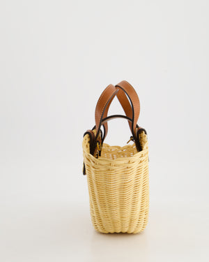 Celine Teen Couffin Basket Bag in Whicker and Neutral Calfskin Leather with Gold Logo