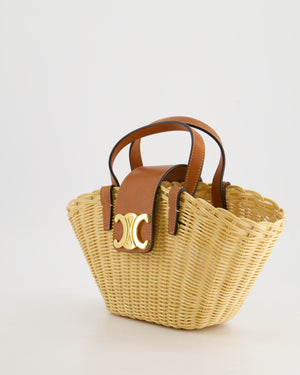 Celine Teen Couffin Basket Bag in Whicker and Neutral Calfskin Leather with Gold Logo