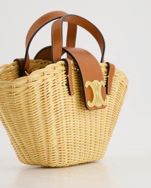 Celine Teen Couffin Basket Bag in Whicker and Neutral Calfskin Leather with Gold Logo