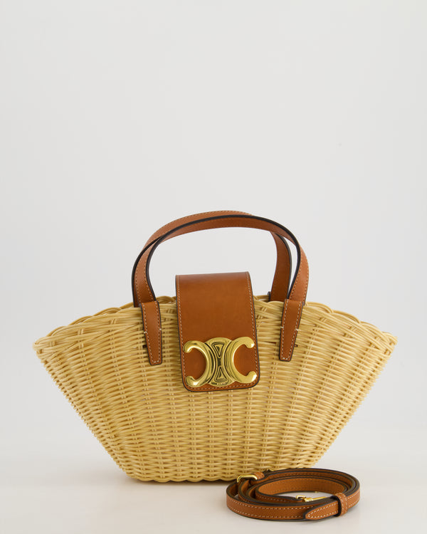 Celine Teen Couffin Basket Bag in Wicker and Neutral Calfskin Leather with Gold Logo