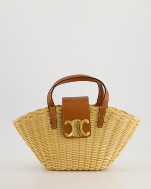 Celine Teen Couffin Basket Bag in Whicker and Neutral Calfskin Leather with Gold Logo