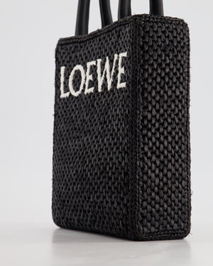 Loewe Black Small Woven Raffia Tote Bag with White Logo and Gold Hardware