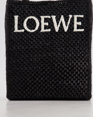 Loewe Black Small Woven Raffia Tote Bag with White Logo and Gold Hardware