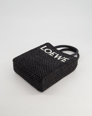 Loewe Black Small Woven Raffia Tote Bag with White Logo and Gold Hardware