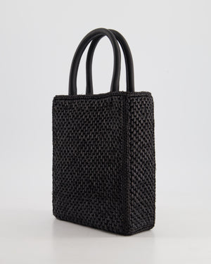 Loewe Black Small Woven Raffia Tote Bag with White Logo and Gold Hardware