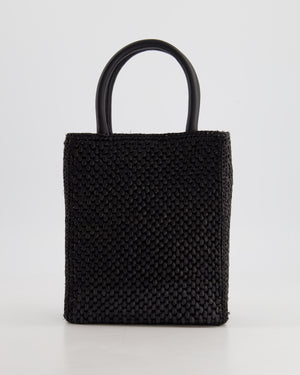 Loewe Black Small Woven Raffia Tote Bag with White Logo and Gold Hardware