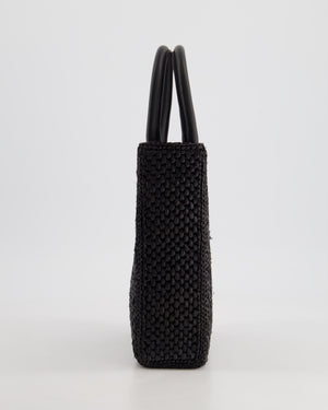 Loewe Black Small Woven Raffia Tote Bag with White Logo and Gold Hardware