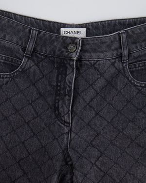 Chanel Dark Grey Diamond Quilted Skinny Jeans with CC Button Detail Size FR 42 (UK 14)