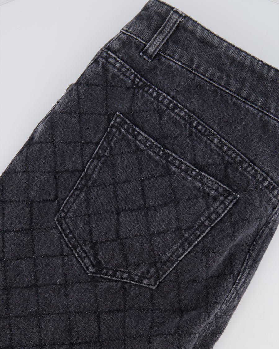 Chanel Dark Grey Diamond Quilted Skinny Jeans with CC Button Detail Size FR 42 (UK 14)