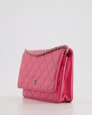 Chanel Hot Pink Lambskin Wallet on Chain Bag with Silver Hardware