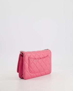 Chanel Hot Pink Lambskin Wallet on Chain Bag with Silver Hardware