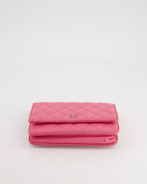 Chanel Hot Pink Lambskin Wallet on Chain Bag with Silver Hardware