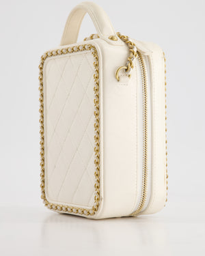 *HOT* Chanel White Calfskin Vertical Vanity Case with Gold Chain Trim Detail and Gold Hardware