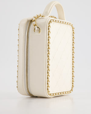 *HOT* Chanel White Calfskin Vertical Vanity Case with Gold Chain Trim Detail and Gold Hardware