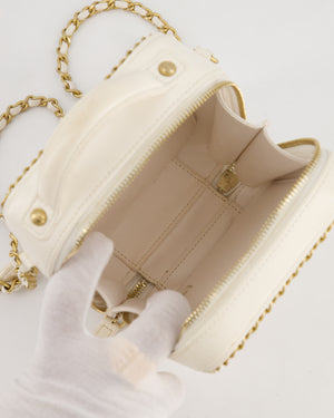 *HOT* Chanel White Calfskin Vertical Vanity Case with Gold Chain Trim Detail and Gold Hardware