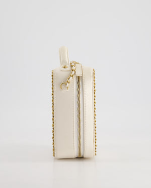 *HOT* Chanel White Calfskin Vertical Vanity Case with Gold Chain Trim Detail and Gold Hardware