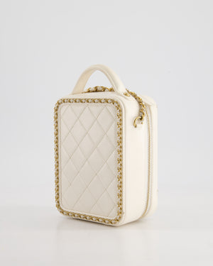 *HOT* Chanel White Calfskin Vertical Vanity Case with Gold Chain Trim Detail and Gold Hardware