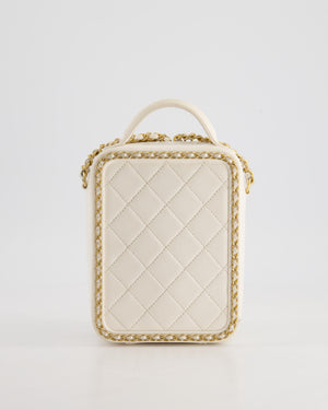 *HOT* Chanel White Calfskin Vertical Vanity Case with Gold Chain Trim Detail and Gold Hardware