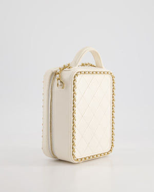 *HOT* Chanel White Calfskin Vertical Vanity Case with Gold Chain Trim Detail and Gold Hardware