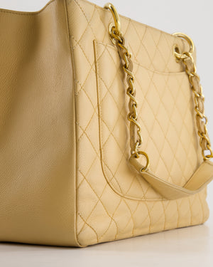 *AMAZING SHAPE* Chanel Beige Caviar GST Grand Shopper Tote Bag with Gold Hardware