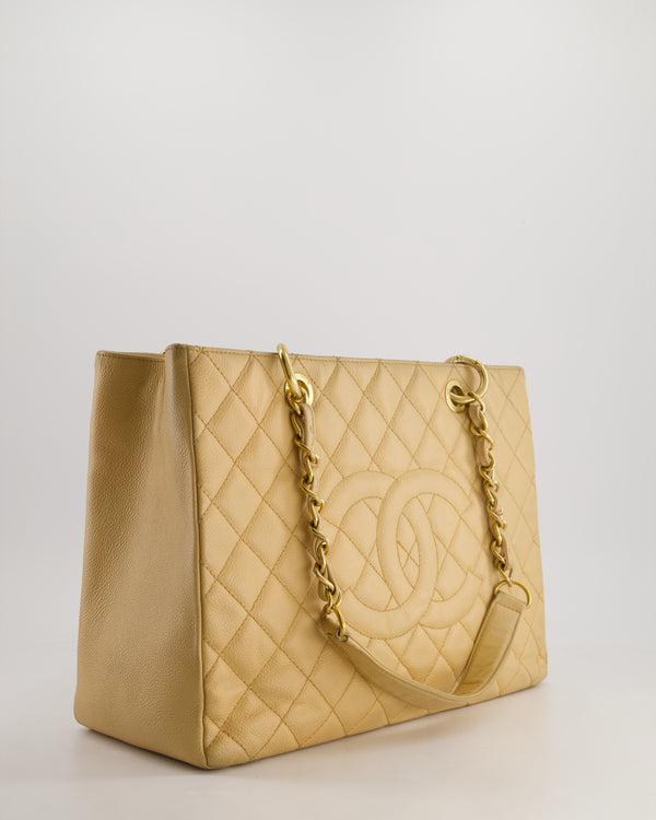 *AMAZING SHAPE* Chanel Beige Caviar GST Grand Shopper Tote Bag with Gold Hardware