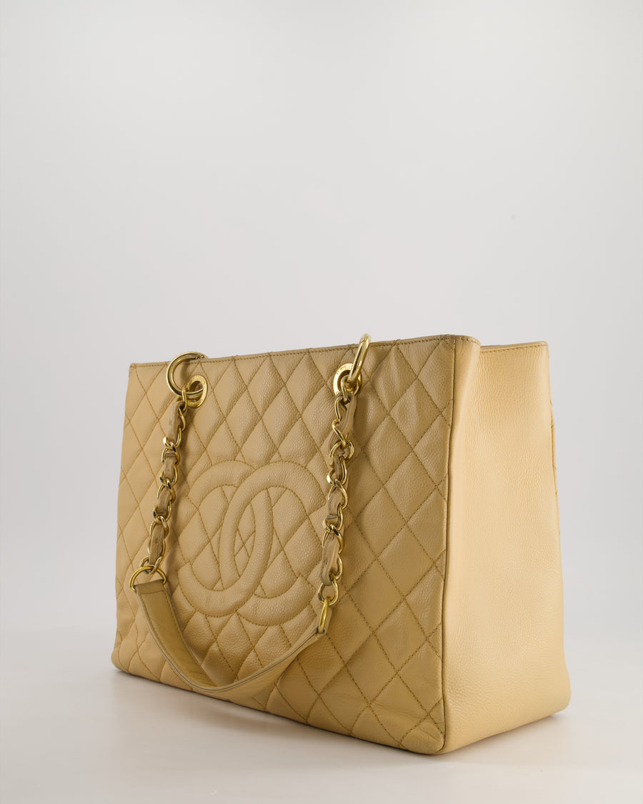 *AMAZING SHAPE* Chanel Beige Caviar GST Grand Shopper Tote Bag with Gold Hardware