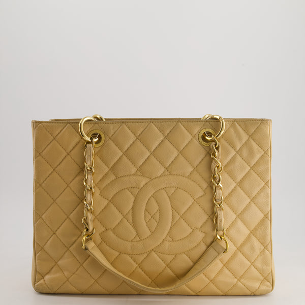 AMAZING SHAPE Chanel Beige Caviar GST Grand Shopper Tote Bag with Go Sellier