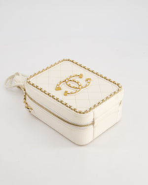 *HOT* Chanel White Calfskin Vertical Vanity Case with Gold Chain Trim Detail and Gold Hardware