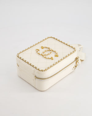 *HOT* Chanel White Calfskin Vertical Vanity Case with Gold Chain Trim Detail and Gold Hardware