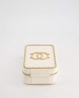 *HOT* Chanel White Calfskin Vertical Vanity Case with Gold Chain Trim Detail and Gold Hardware