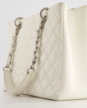 Chanel White Caviar GST Grand Shopper Tote Bag with Silver Hardware