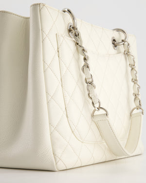 Chanel White Caviar GST Grand Shopper Tote Bag with Silver Hardware