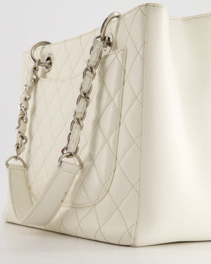 Chanel White Caviar GST Grand Shopper Tote Bag with Silver Hardware