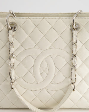 Chanel White Caviar GST Grand Shopper Tote Bag with Silver Hardware