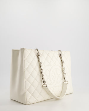 Chanel White Caviar GST Grand Shopper Tote Bag with Silver Hardware