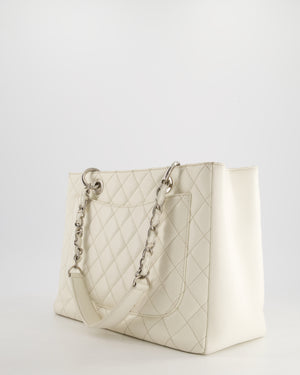 Chanel White Caviar GST Grand Shopper Tote Bag with Silver Hardware