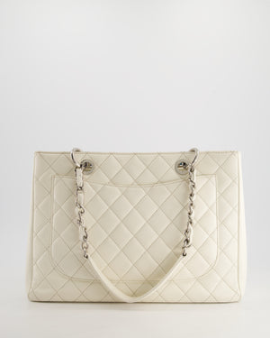 Chanel White Caviar GST Grand Shopper Tote Bag with Silver Hardware