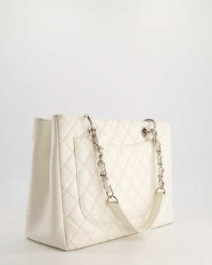 Chanel White Caviar GST Grand Shopper Tote Bag with Silver Hardware