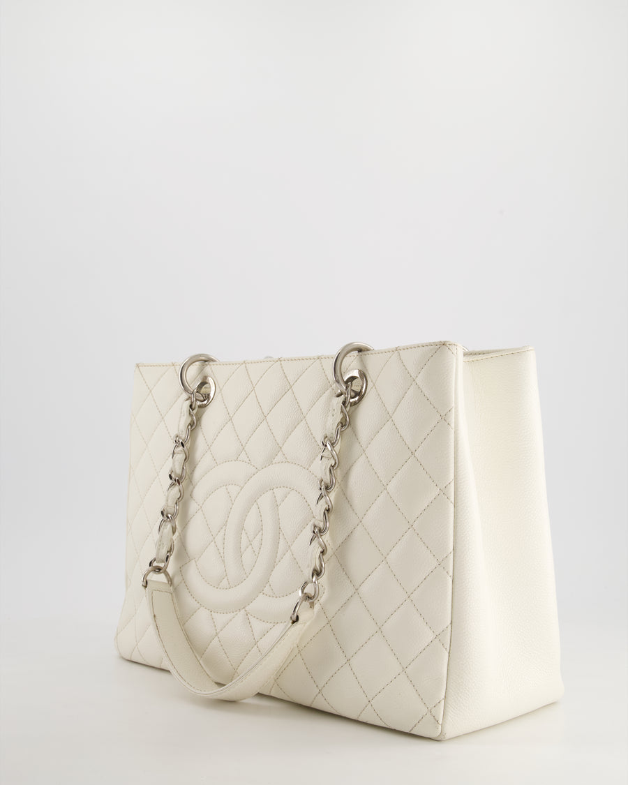 Chanel White Caviar GST Grand Shopper Tote Bag with Silver Hardware