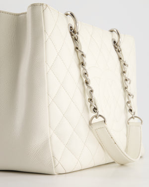 Chanel White Caviar GST Grand Shopper Tote Bag with Silver Hardware