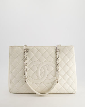 Chanel White Caviar GST Grand Shopper Tote Bag with Silver Hardware