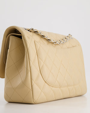 Chanel Beige Jumbo Classic Double Flap Bag in Caviar Leather with Silver Hardware RRP £9,240